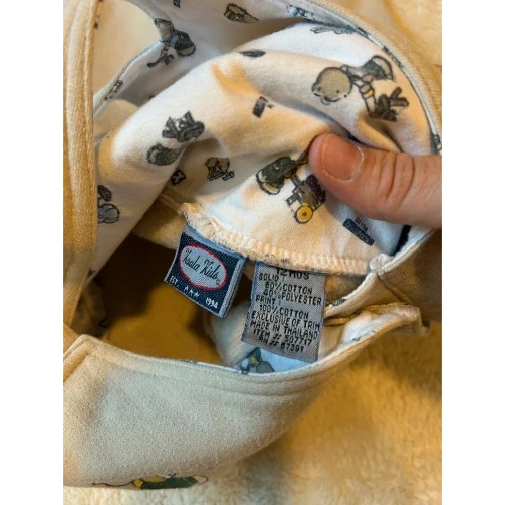 Vtg Koala Kids 12M Boys Embroidered Teddy Bear Cream Knit Overalls